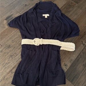 MICHAEL Michael Kors navy blue belted short sleeved sweater. Size Small